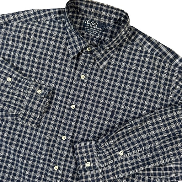 Polo Ralph Lauren Shirt Mens XL Button Up Lowell Sport Blue Navy Plaid‎ Preppy - Picture 1 of 9